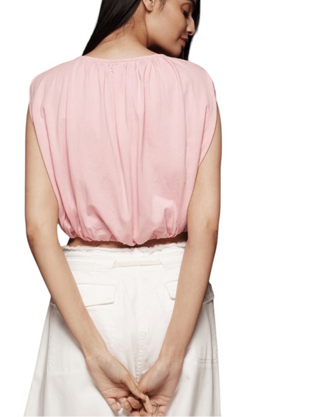 Anthropologie Pink Rose Bubble hem Crop Tank Top Size Medium - Picture 3 of 7